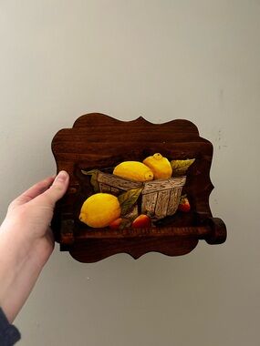Yellow Lemon Basket Wood Towel Holder cottage core